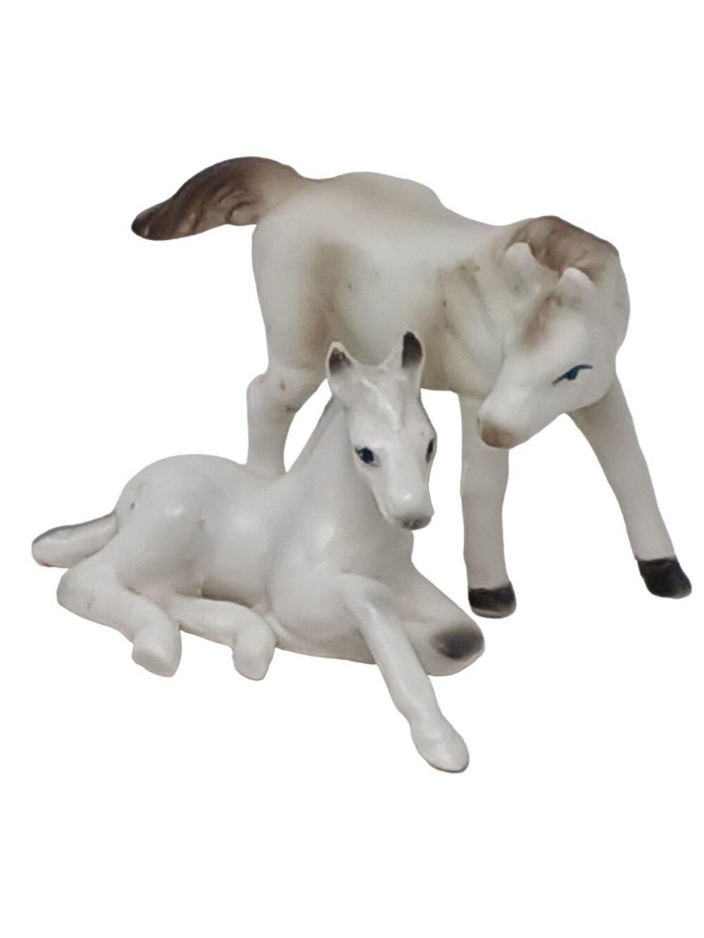VTG Mare Foal Figurines Japan White & Brown Set of 2 Genuine Bone China #S-3